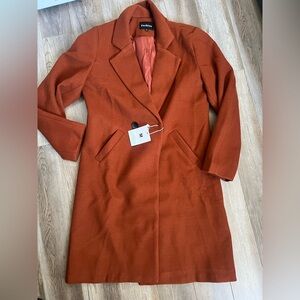 Women's Rust Single-Button Wool-Blend Coat